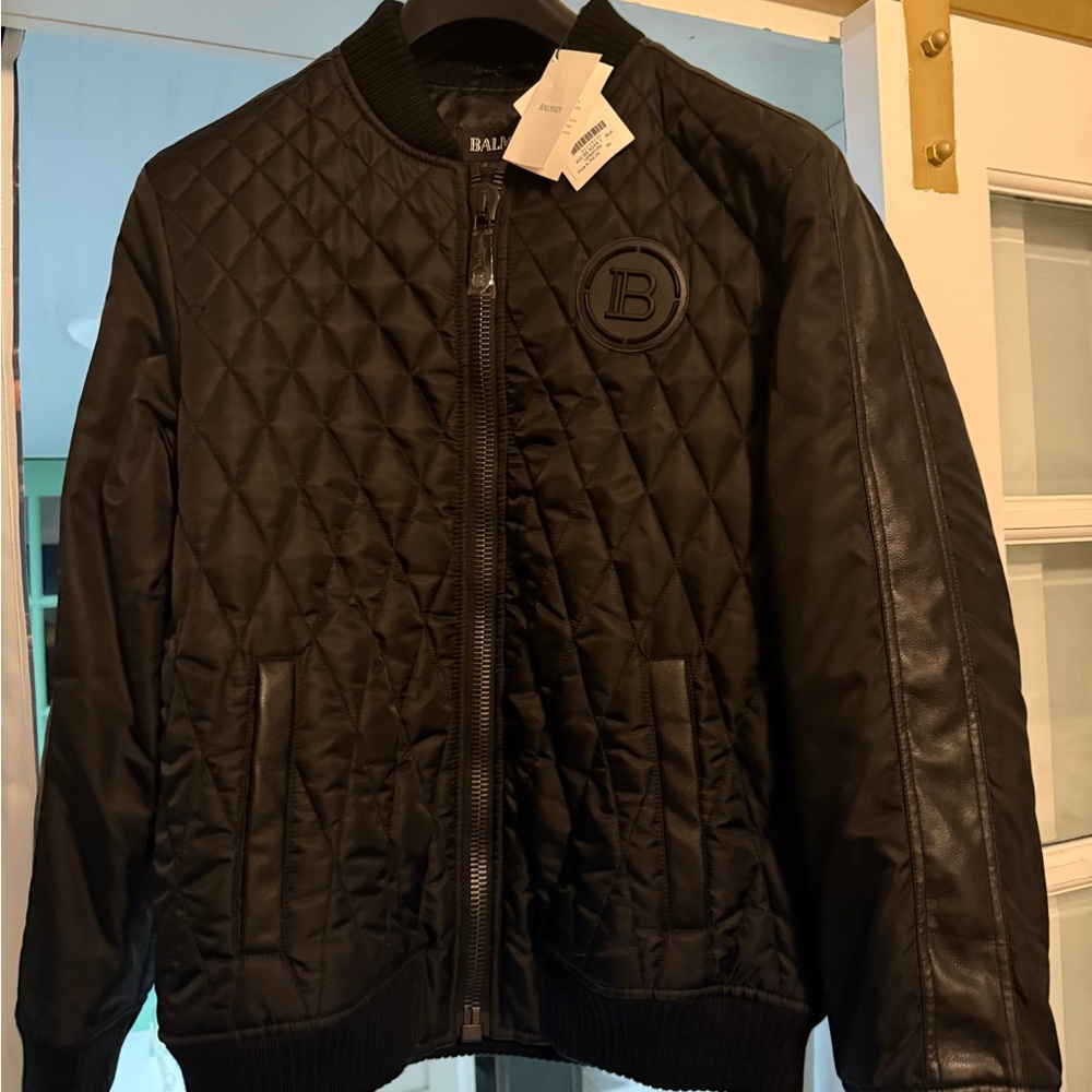 Balmain Black Diamond-Pattern Bomber Jacket